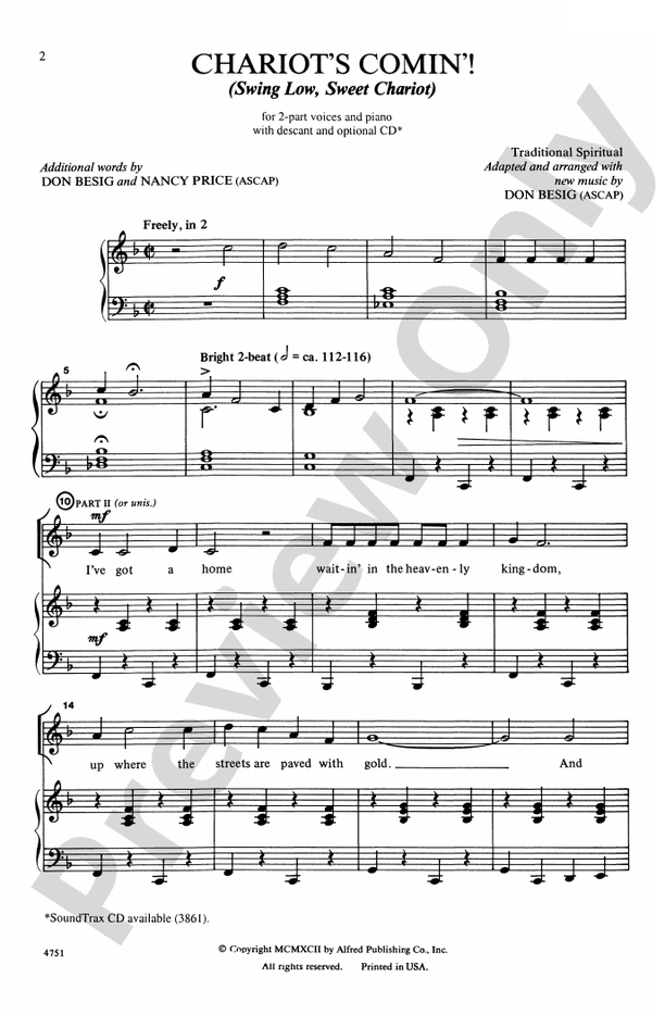 Chariots Comin'! (Swing Low, Sweet Chariot) – 2-Part Choral Octavo (Digital Download)