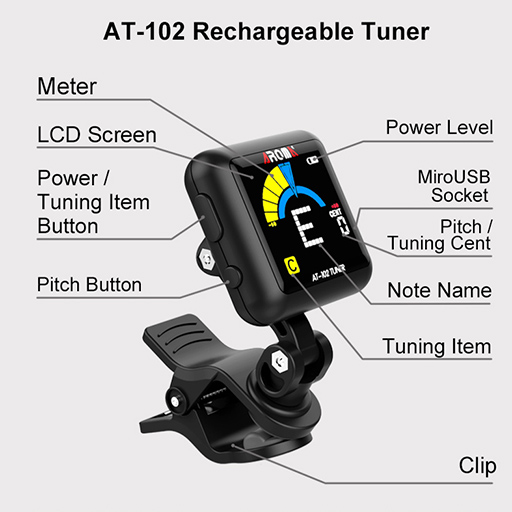 Aroma AT102 Chromatic Clip-On Tuner Blue