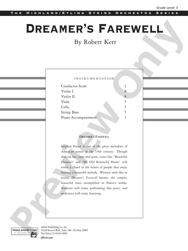 Dreamer's Farewell – String Orchestra Conductor Score & Parts (Digital Download)