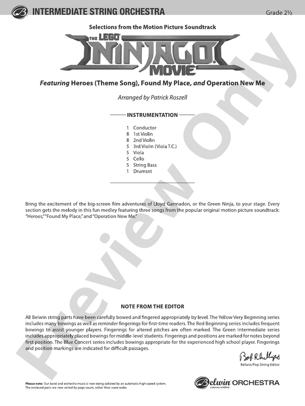 The LEGO Ninjago Movie: Selections from the Motion Picture Soundtrack - String Orchestra Conductor Score & Parts (Digital Download)
