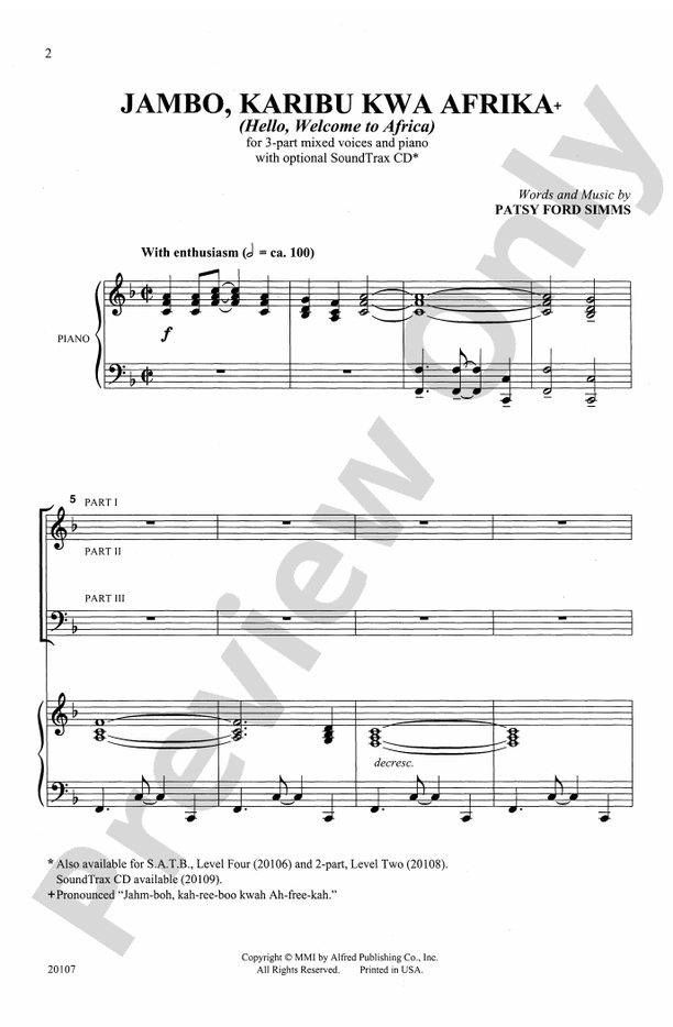 Jambo, Karibu Kwa Afrika – 3-Part Mixed Choral Octavo (Digital Download)