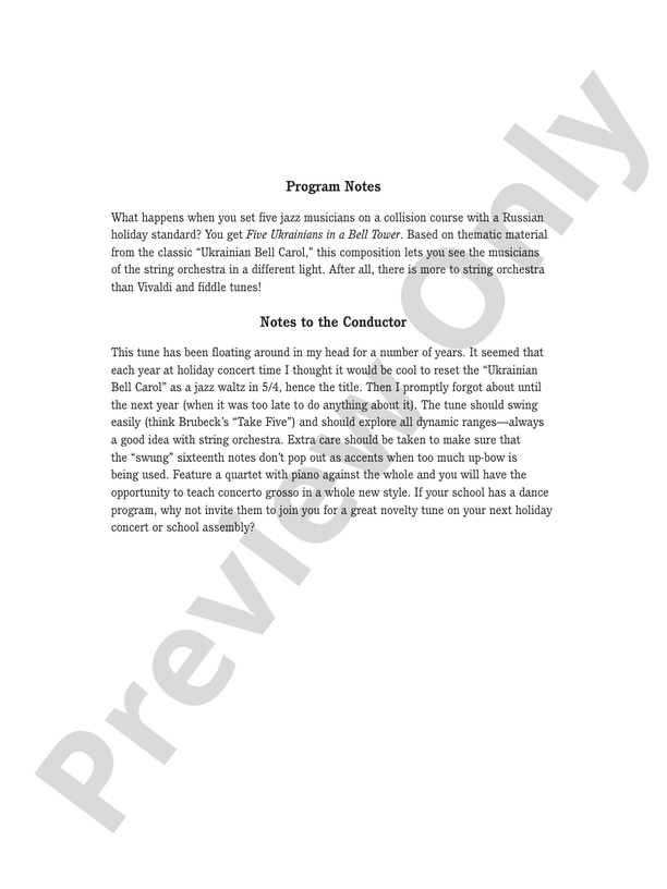 Five Ukrainians in a Bell Tower (Ukrainian Bell Carol) – String Orchestra Conductor Score & Parts (Digital Download)