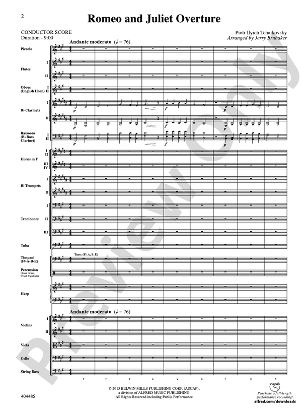 Romeo and Juliet Overture – Belwin Full Orchestra Conductor Score & Parts (Digital Download)