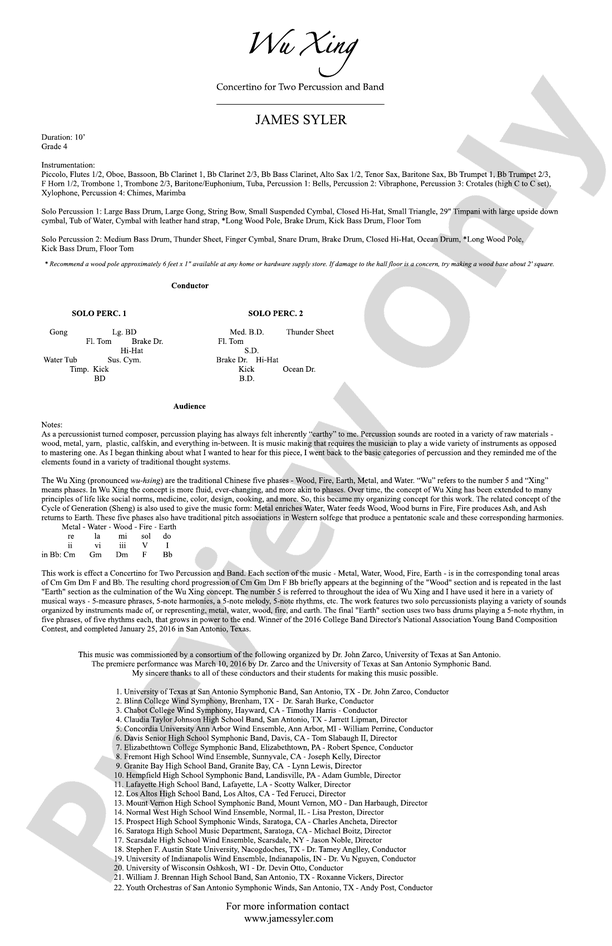 Wu Xing - Concert Band Conductor Score & Parts (Digital Download)