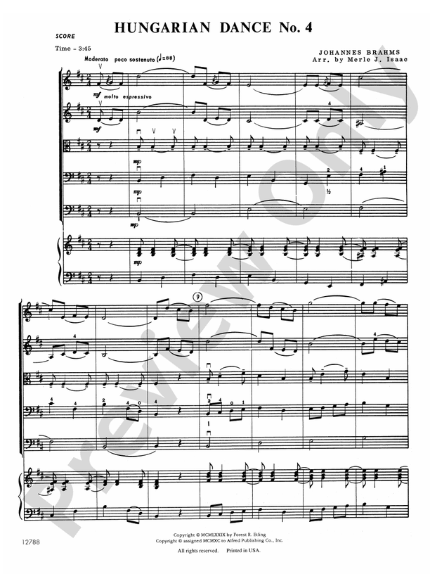 Hungarian Dance No. 4 – String Orchestra Conductor Score & Parts (Digital Download)