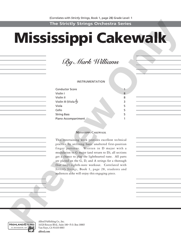 Mississippi Cakewalk – String Orchestra Conductor Score & Parts (Digital Download)