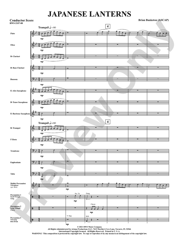Japanese Lanterns - Concert Band Conductor Score & Parts (Digital Download)