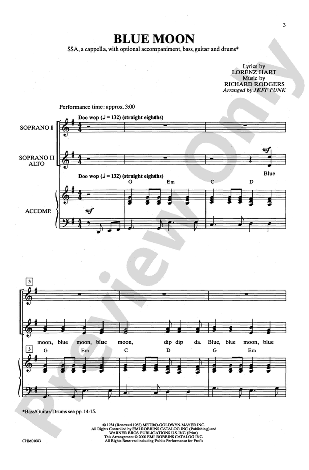 Blue Moon – SSA, a cappella Choral Octavo (Digital Download)