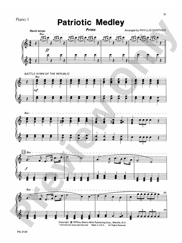 Patriotic Medley - 2 Pianos, 8 Hands (Digital Download)