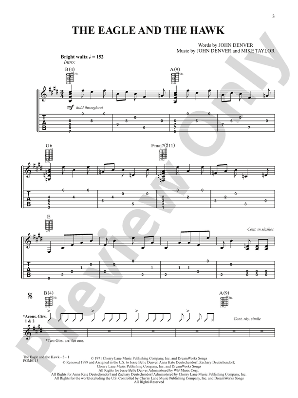 The Eagle and the Hawk - Interm./Easy Guitar TAB (Digital Download)