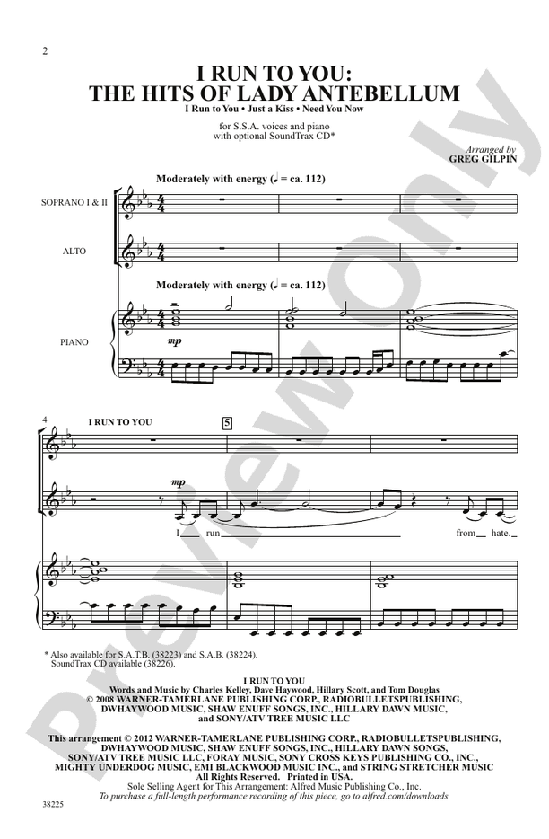 I Run to You: The Hits of Lady Antebellum – SSA Choral Octavo (Digital Download)