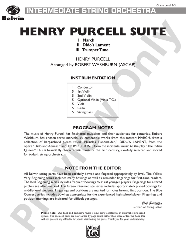 Henry Purcell Suite – String Orchestra Conductor Score & Parts (Digital Download)