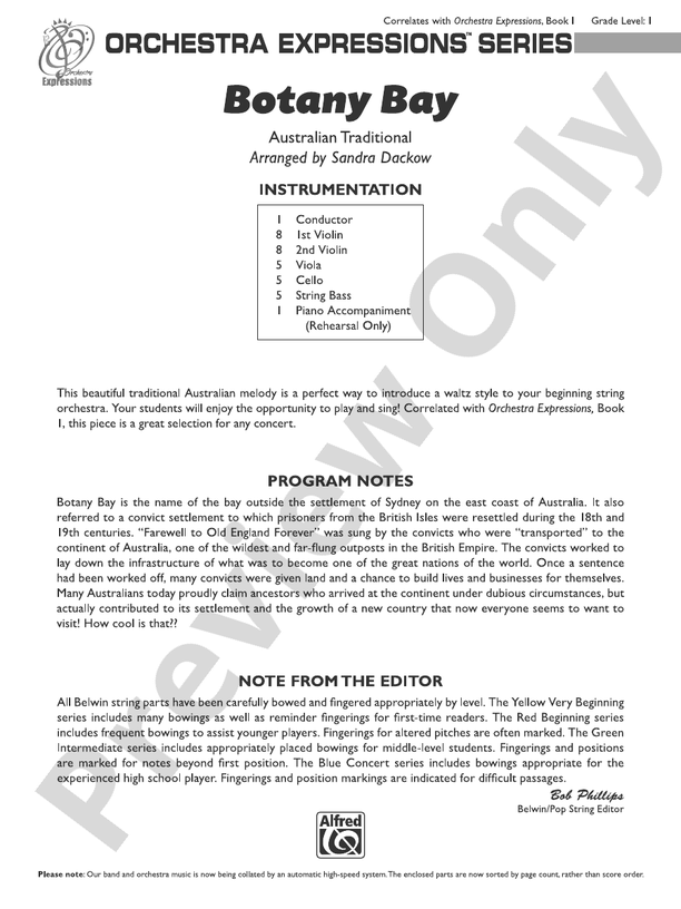 Botany Bay - String Orchestra Conductor Score & Parts (Digital Download)
