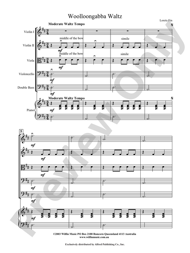 Woolloongabba Waltz - Loreta Fin – String Orchestra Conductor Score & Parts (Digital Download)