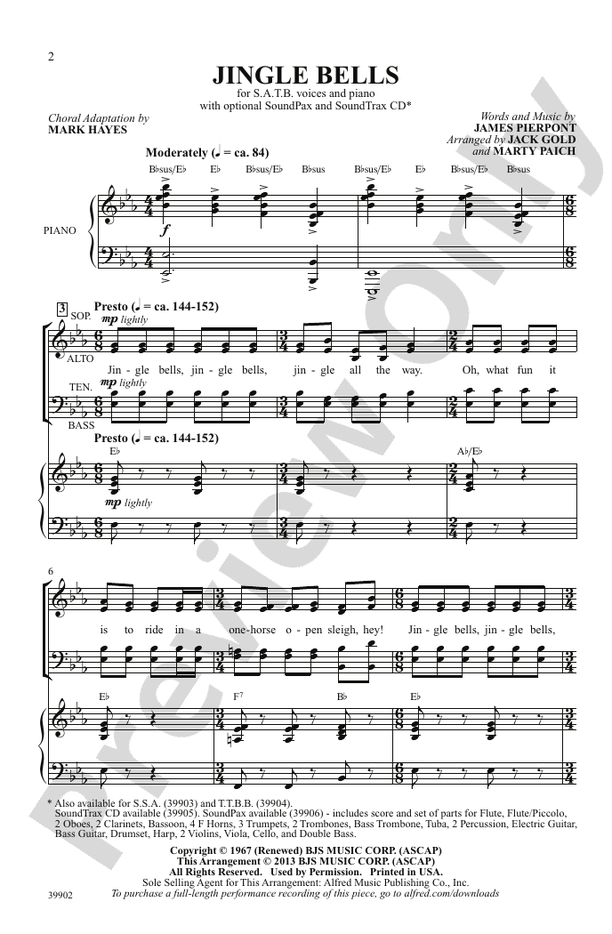 Jingle Bells - Arr. Gold/Paich/Hayes – SATB Choral Octavo (Digital Download)