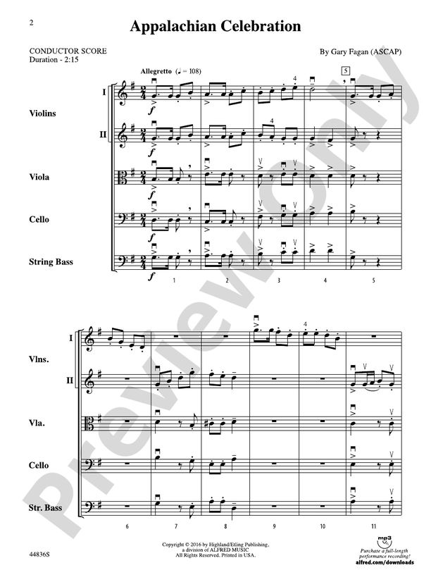Appalachian Celebration - String Orchestra Conductor Score & Parts (Digital Download)