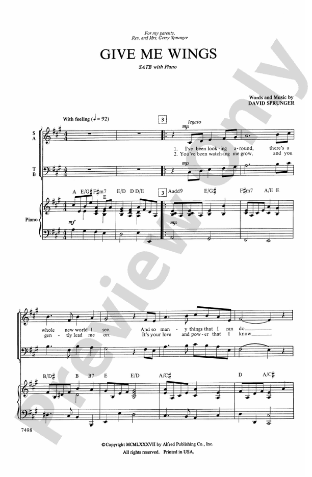 Give Me Wings – SATB Choral Octavo (Digital Download)