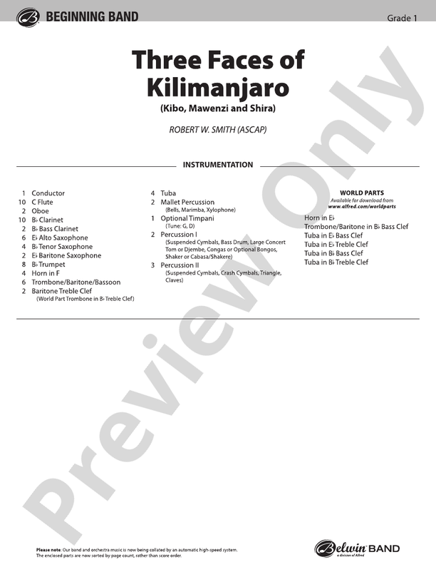Three Faces of Kilimanjaro (Kibo, Mawenzi, and Shira) - Concert Band Conductor Score & Parts (Digital Download)
