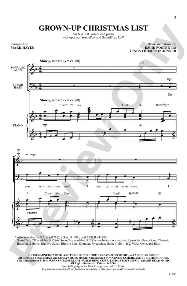 Grown-Up Christmas List - Arr. Mark Hayes – SATB Choral Octavo (Digital Download)