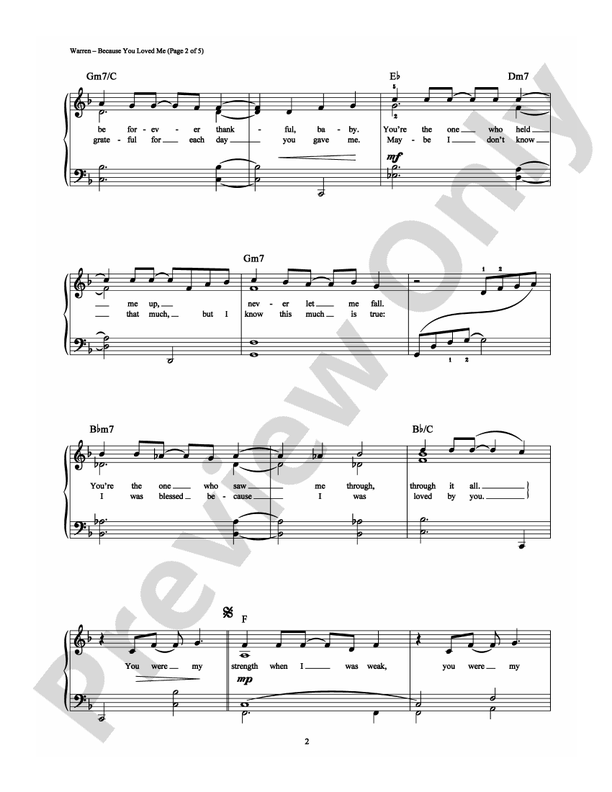 Because You Loved Me - Arr. Dan Coates (DSM-PS-0003523) - Easy Piano (Digital Download)