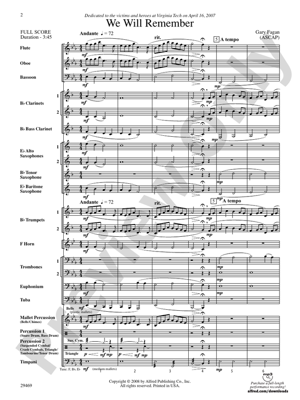 We Will Remember - Concert Band Conductor Score & Parts (Digital Download)