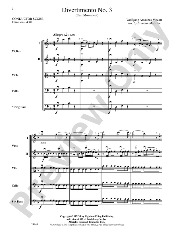 Divertimento No. 3 (1st Movement) – String Orchestra Conductor Score & Parts (Digital Download)