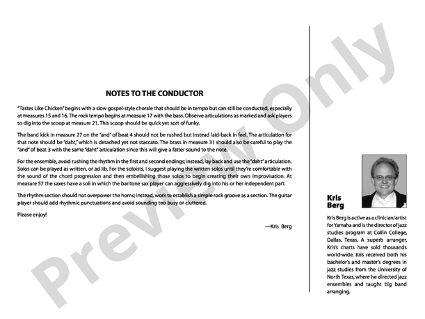 Tastes Like Chicken - Jazz Ensemble Conductor Score & Parts (Digital Download)