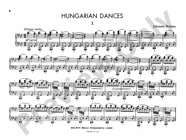 Brahms - Hungarian Dances, Volume I - 1 Piano, 4 Hands (Digital Download)