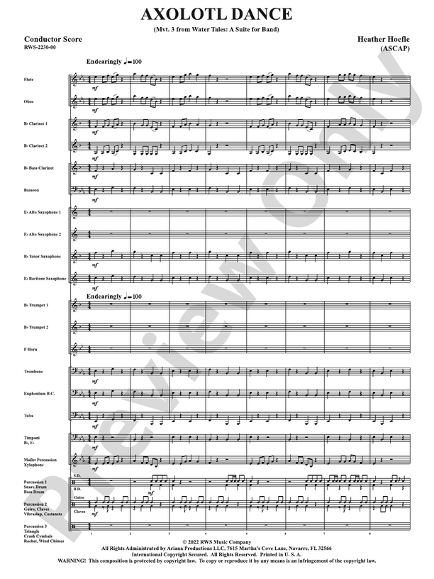 Axolotl Dance - Mvt. 3 from Water Tales: A Suite for Band - Concert Band Conductor Score & Parts (Digital Download)