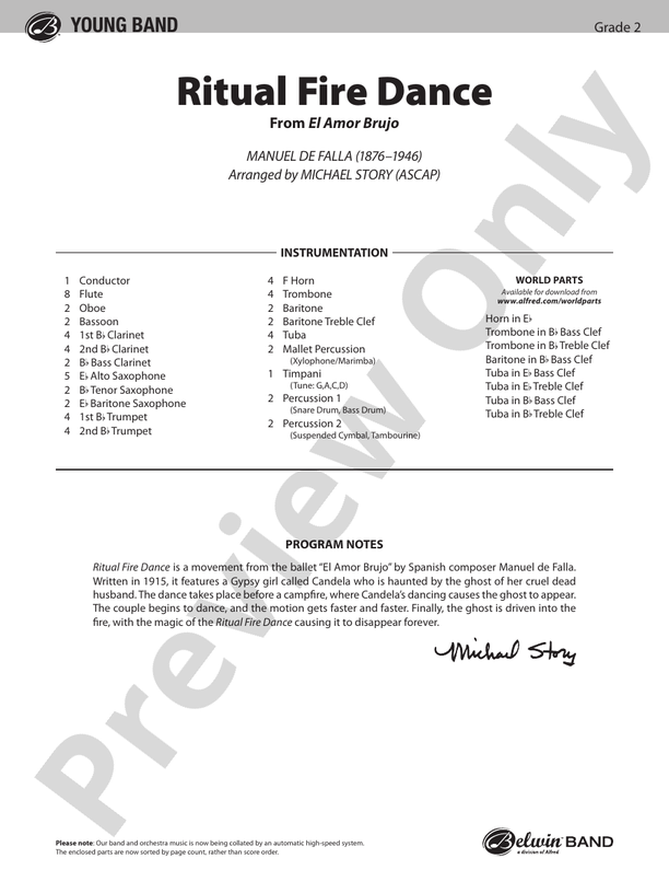 Ritual Fire Dance (From El Amor Brujo) - Concert Band Conductor Score & Parts (Digital Download)