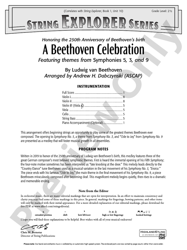 A Beethoven Celebration - String Orchestra Conductor Score & Parts (Digital Download)