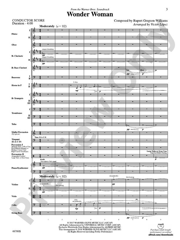 Wonder Woman: From the Warner Bros. Soundtrack – Full Orchestra Conductor Score & Parts (Digital Download)
