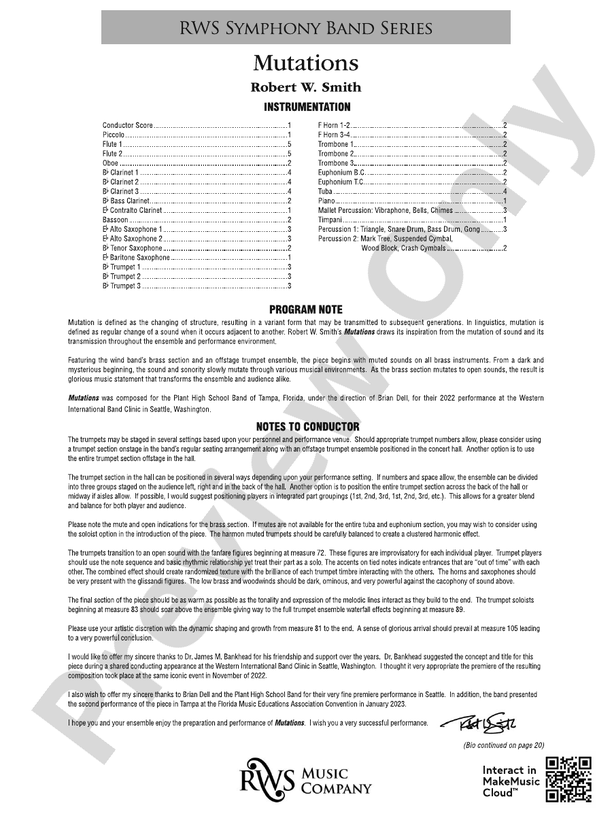 Mutations - Concert Band Conductor Score & Parts (Digital Download)