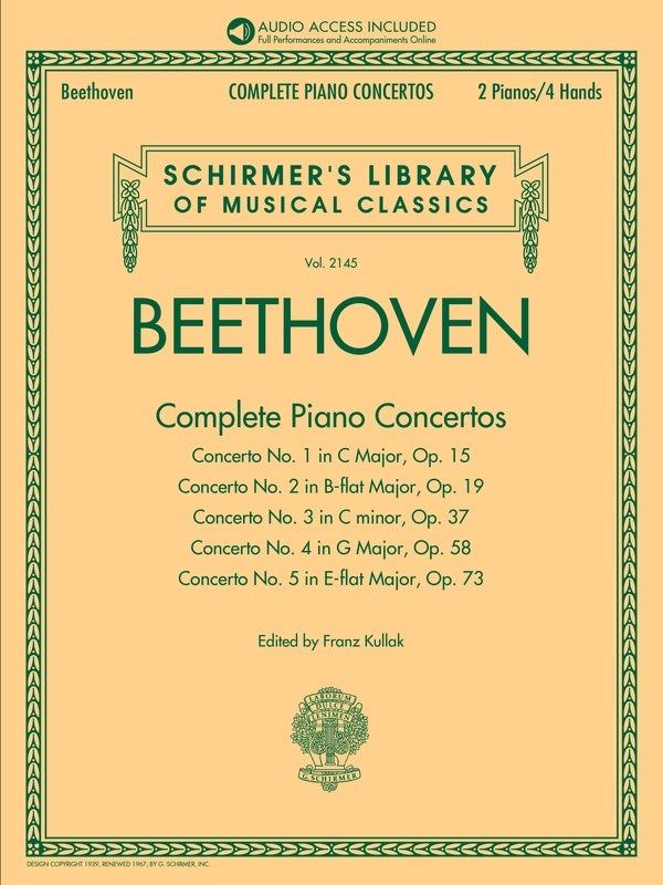 Beethoven - Complete Piano Concertos - 2 Pianos/4 Hands/Audio Access Online edited by Kullak Schirmer 50603273
