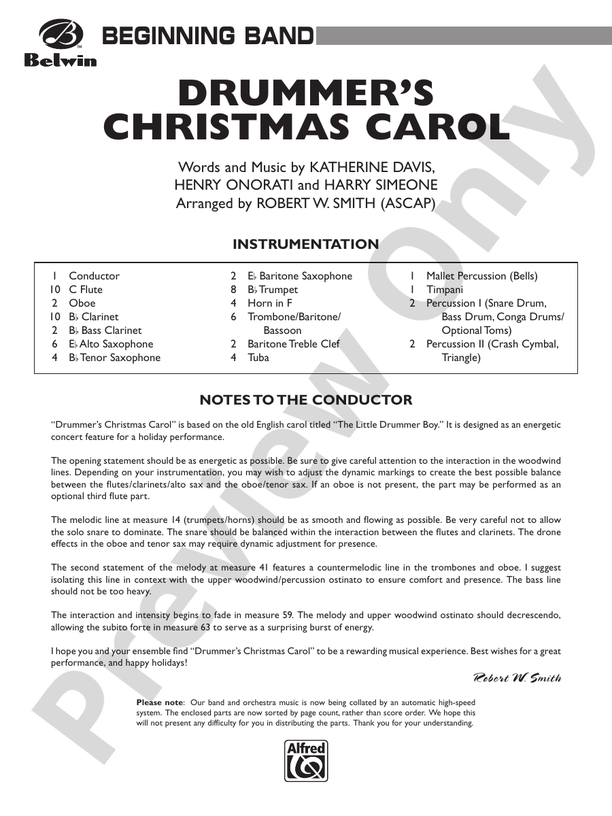 Drummer's Christmas Carol - Concert Band Conductor Score & Parts (Digital Download)