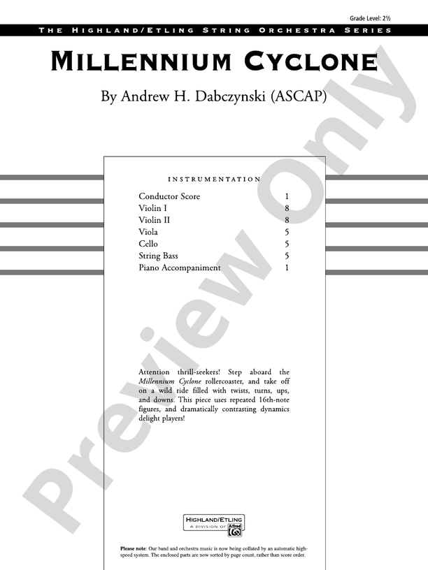 Millennium Cyclone - String Orchestra Conductor Score & Parts (Digital Download)