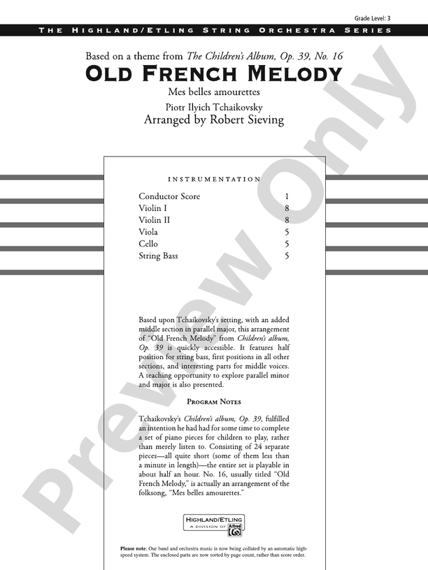 Old French Melody - String Orchestra Conductor Score & Parts (Digital Download)