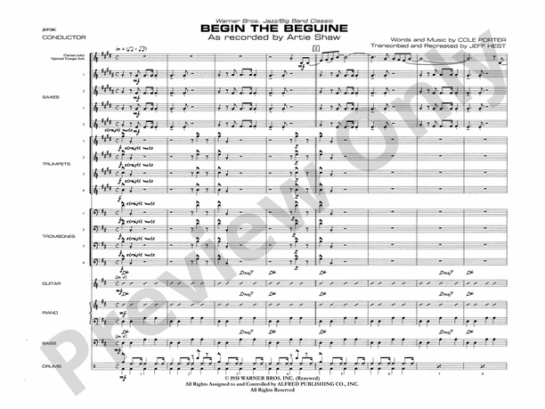 Begin the Beguine (Arr. Jeff Hest) - Jazz Ensemble Conductor Score & Parts (Digital Download)