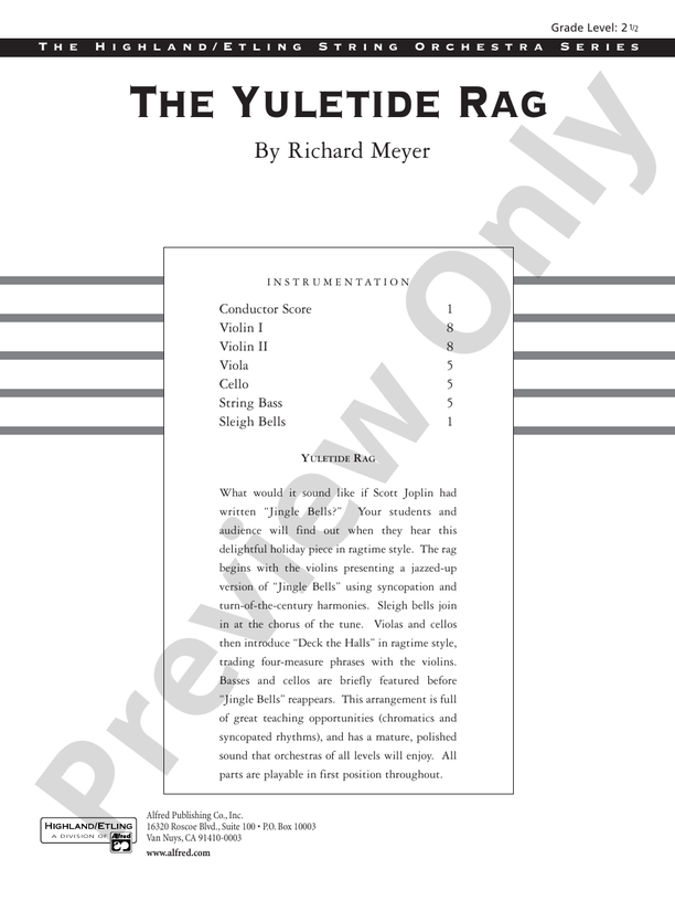The Yuletide Rag – String Orchestra Conductor Score & Parts (Digital Download)