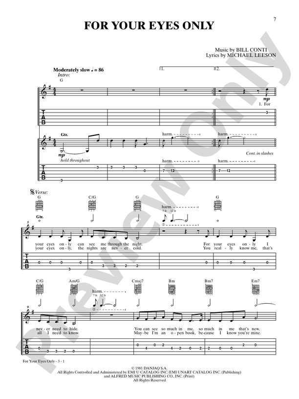 For Your Eyes Only (from "For Your Eyes Only") - Guitar TAB (Digital Download)