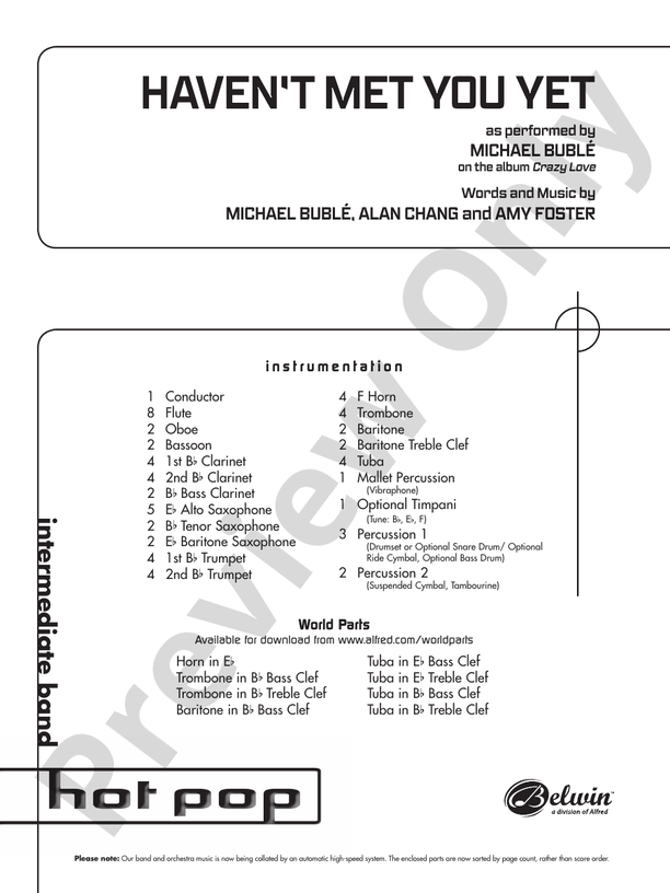 Haven't Met You Yet (Grade 2) - Concert Band Conductor Score & Parts (Digital Download)