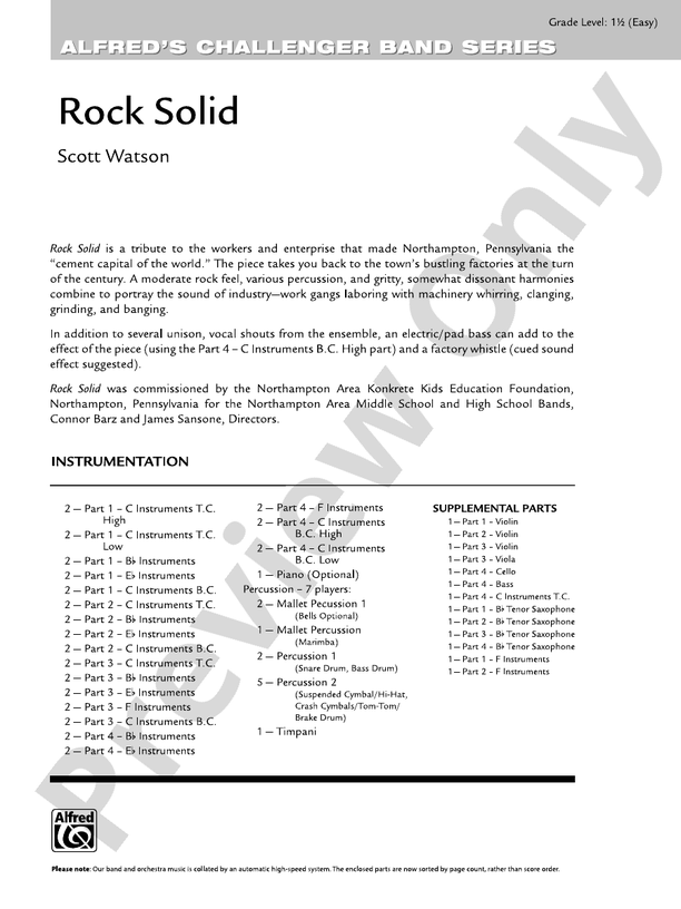 Rock Solid (Flexible Arrangement) - Concert Band Conductor Score & Parts (Digital Download)