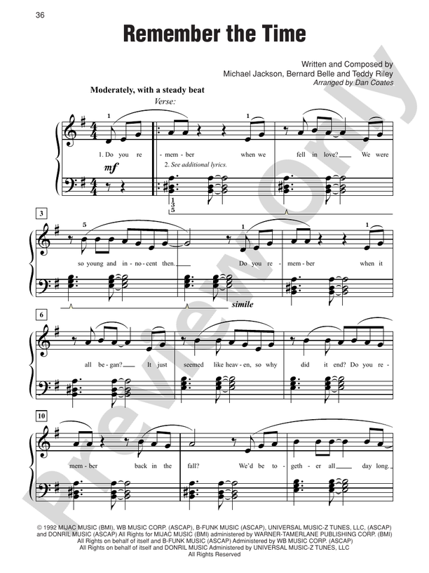 Remember the Time - Arr. Dan Coates - Easy Piano (Digital Download)