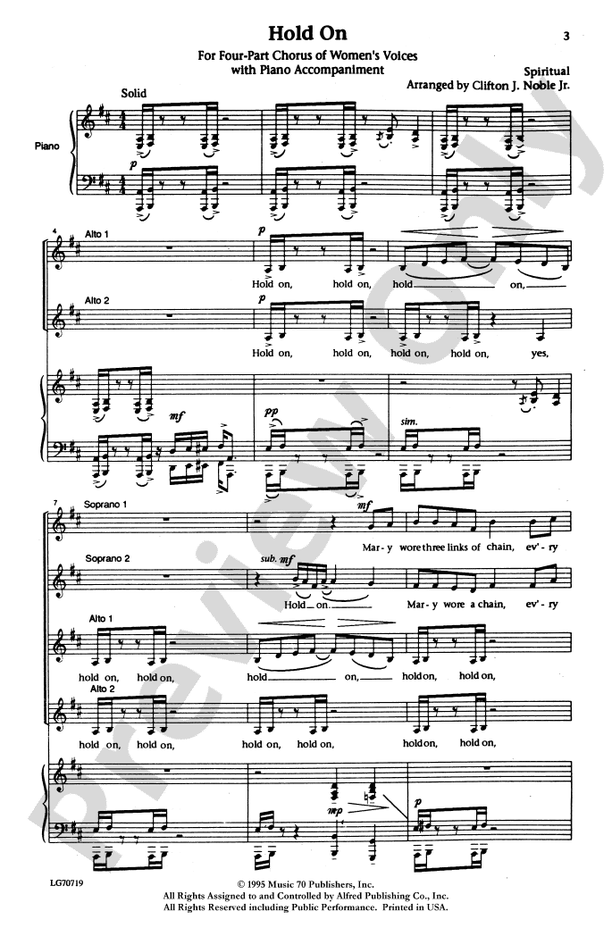 Hold On – SSAA Choral Octavo (Digital Download)