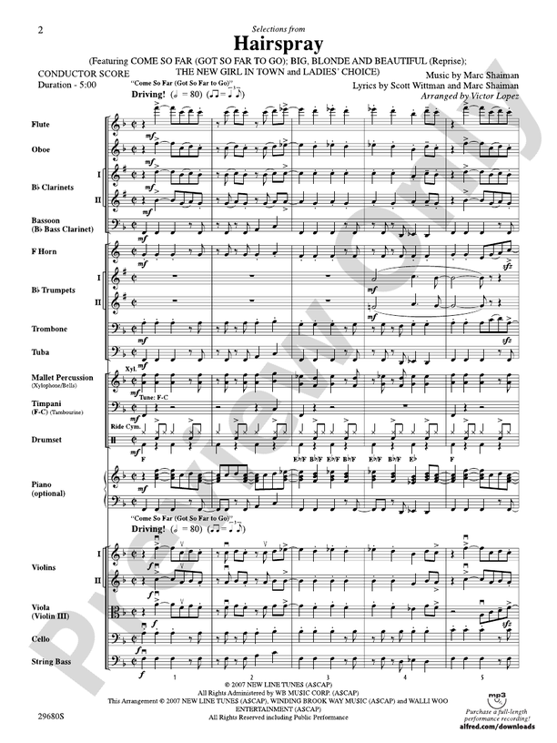 Hairspray, Selections from – Full Orchestra Conductor Score & Parts (Digital Download)