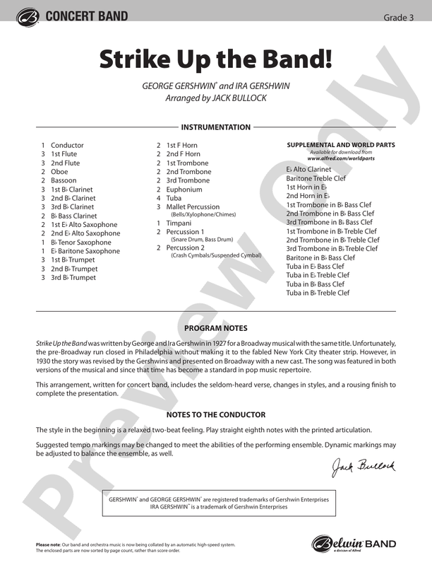Strike Up the Band (Arr. Jack Bullock) - Concert Band Conductor Score & Parts (Digital Download)