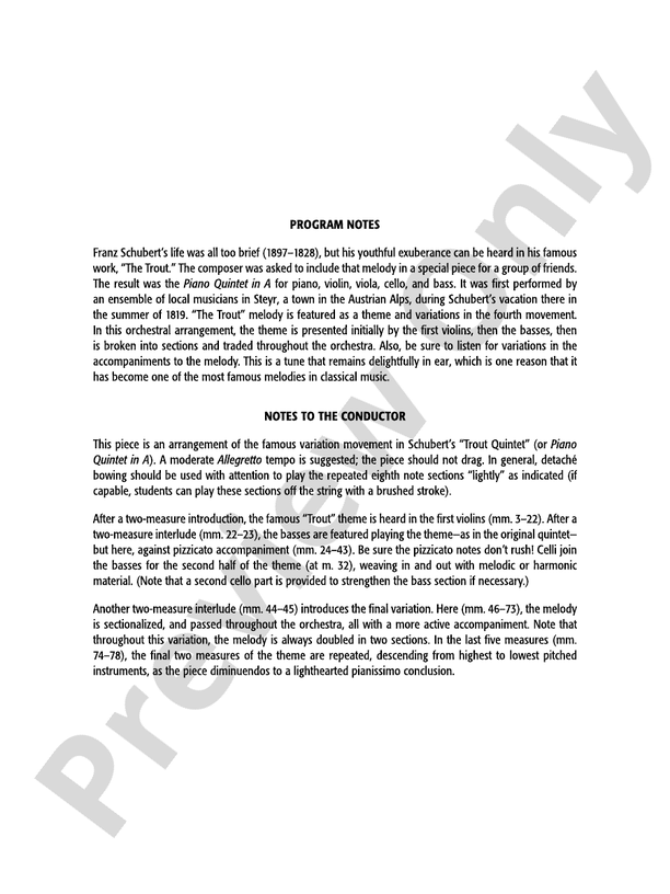 Theme and Variations from the "Trout" Quintet - String Orchestra Conductor Score & Parts (Digital Download)