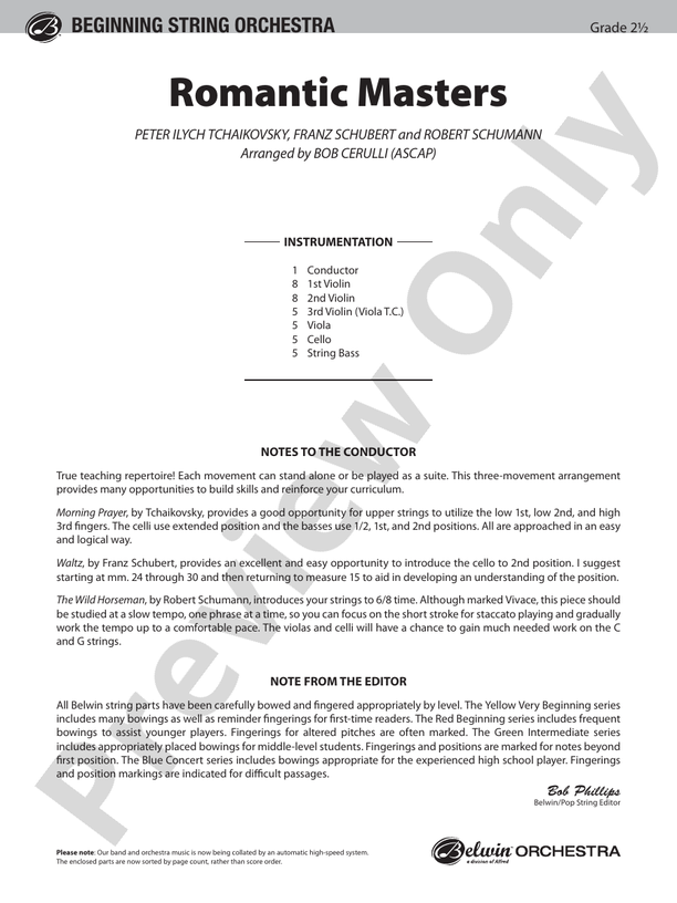 Romantic Masters – String Orchestra Conductor Score & Parts (Digital Download)