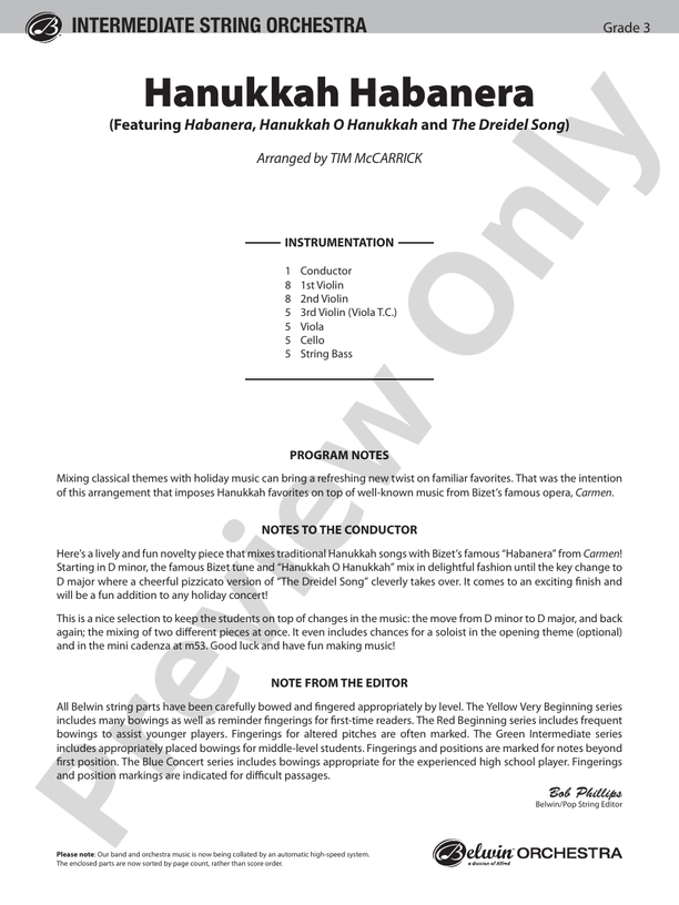 Hanukkah Habanera – String Orchestra Conductor Score & Parts (Digital Download)