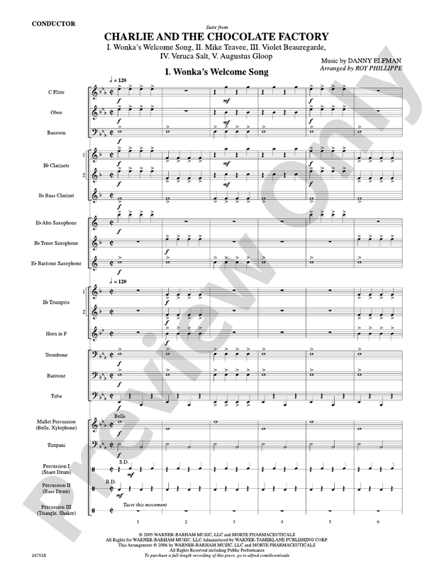 Charlie and the Chocolate Factory, Suite from - Concert Band Conductor Score & Parts (Digital Download)